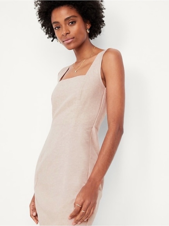 Old Navy Dresses & Skirts - Old Navy Neutral Linen Square-Neck Midi Tank Dress